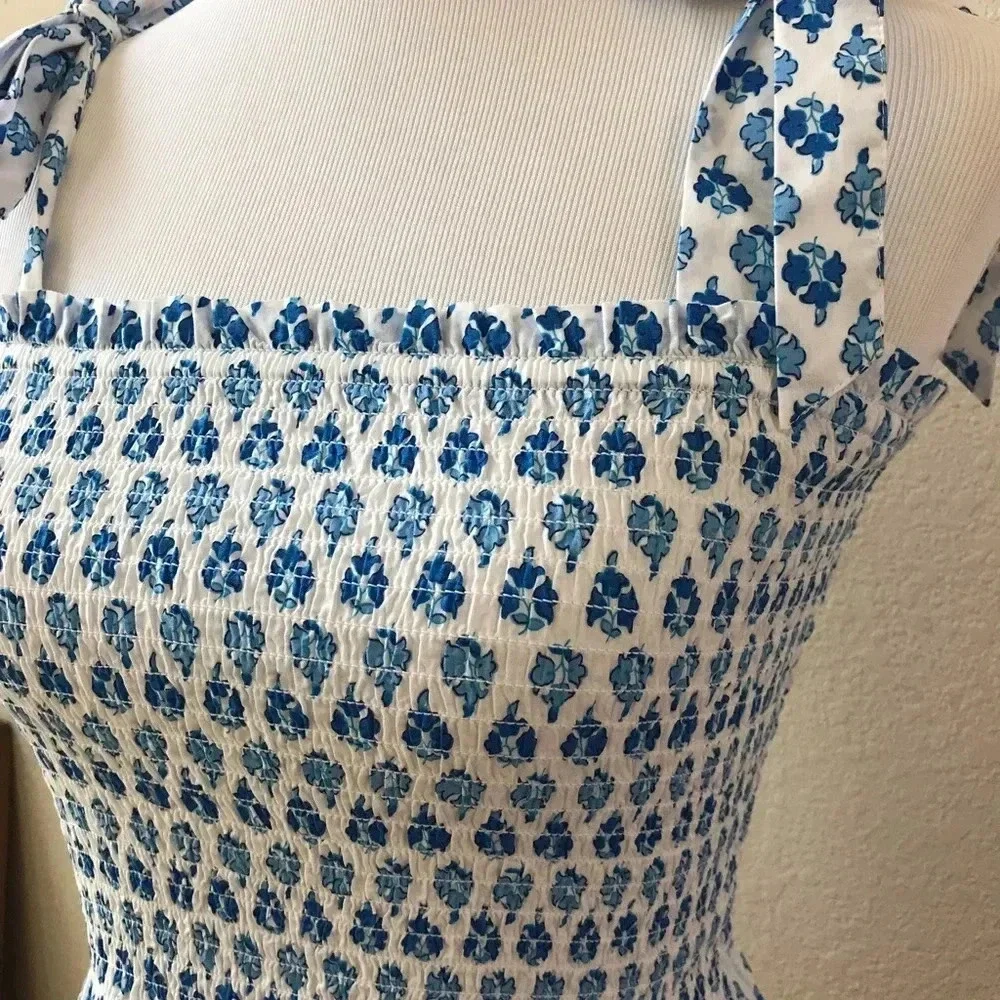 J. Crew Smocked Tie Blouse Top